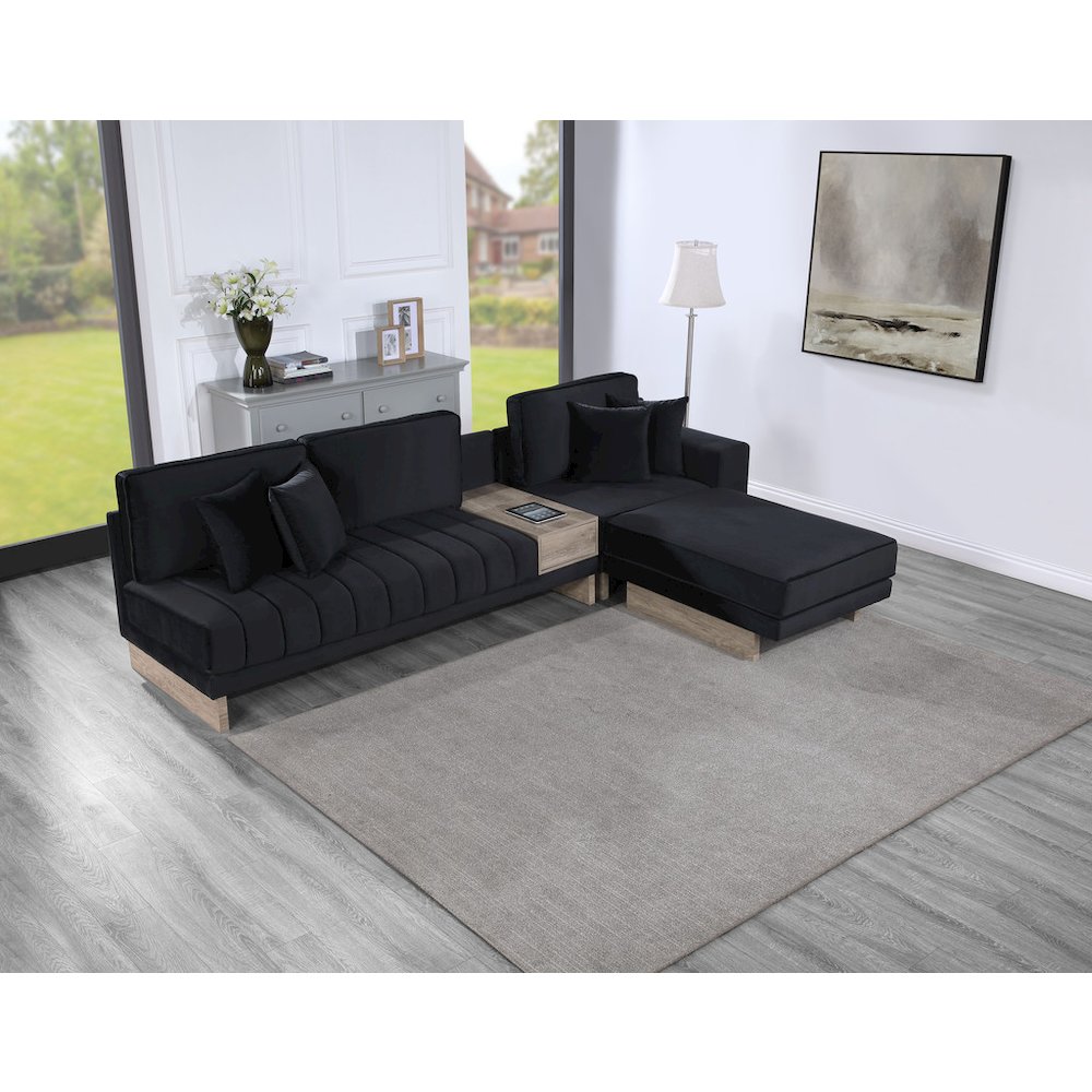 Memphis 122.5"W Black Velvet Reversible Sectional Sofa Ottoman. Picture 4