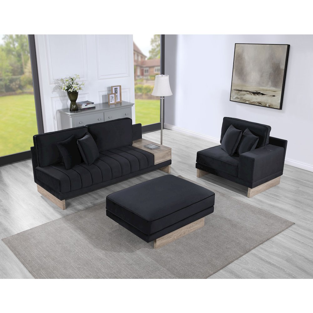 Memphis 122.5"W Black Velvet Reversible Sectional Sofa Ottoman. Picture 1
