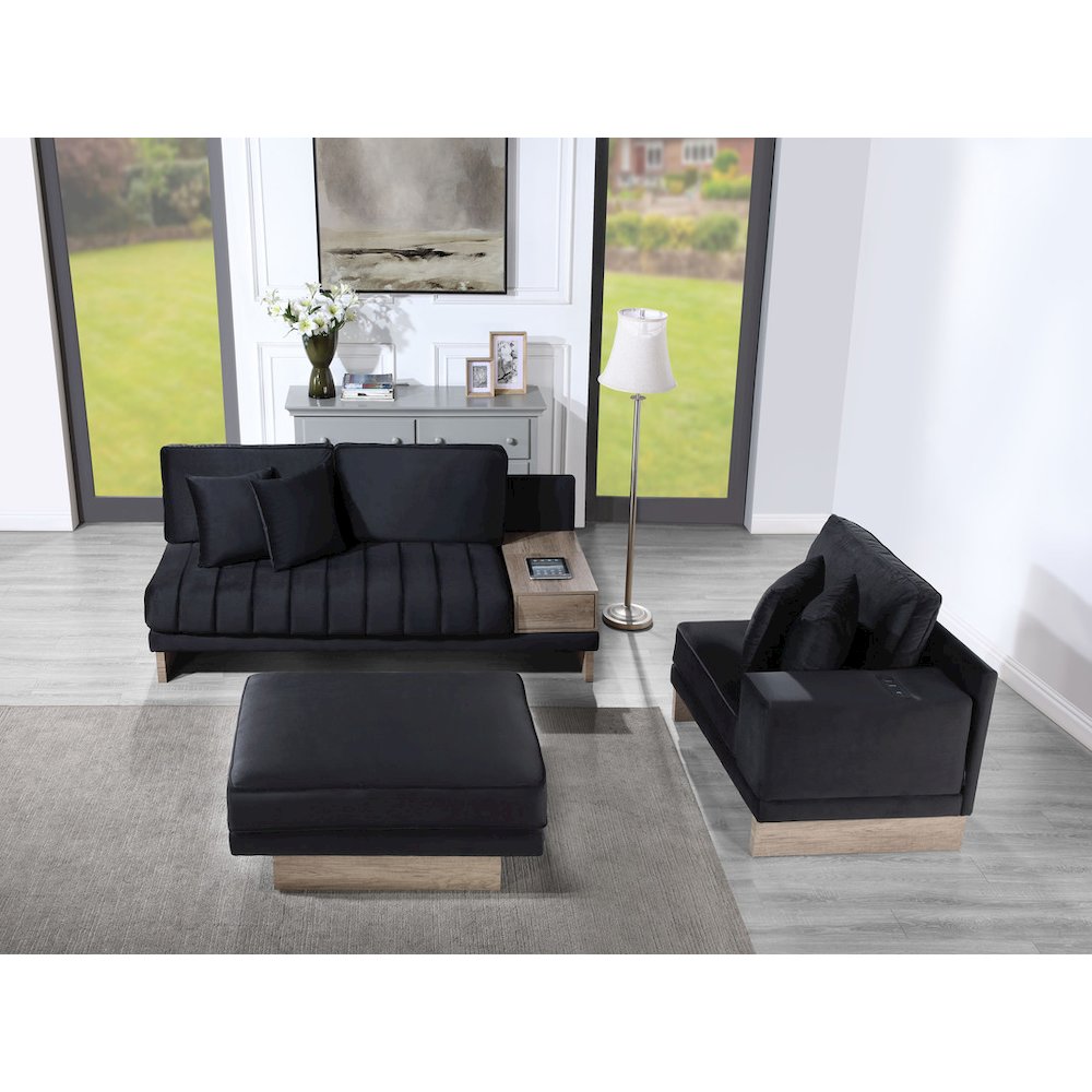 Memphis 122.5"W Black Velvet Reversible Sectional Sofa Ottoman. Picture 2