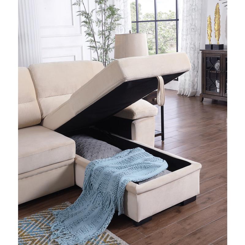 Kipling Beige Woven Fabric Reversible Sleeper Sectional Sofa Chaise. Picture 12