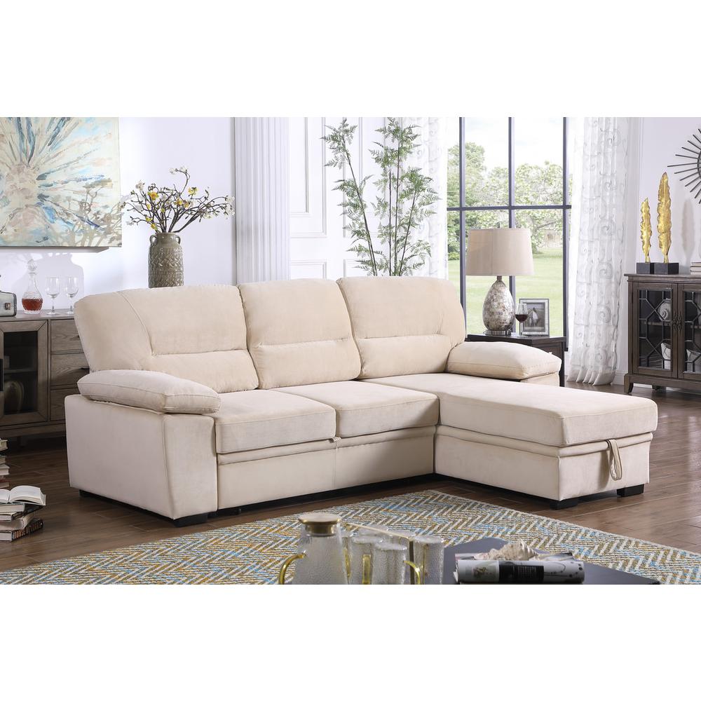 Kipling Beige Woven Fabric Reversible Sleeper Sectional Sofa Chaise. Picture 4
