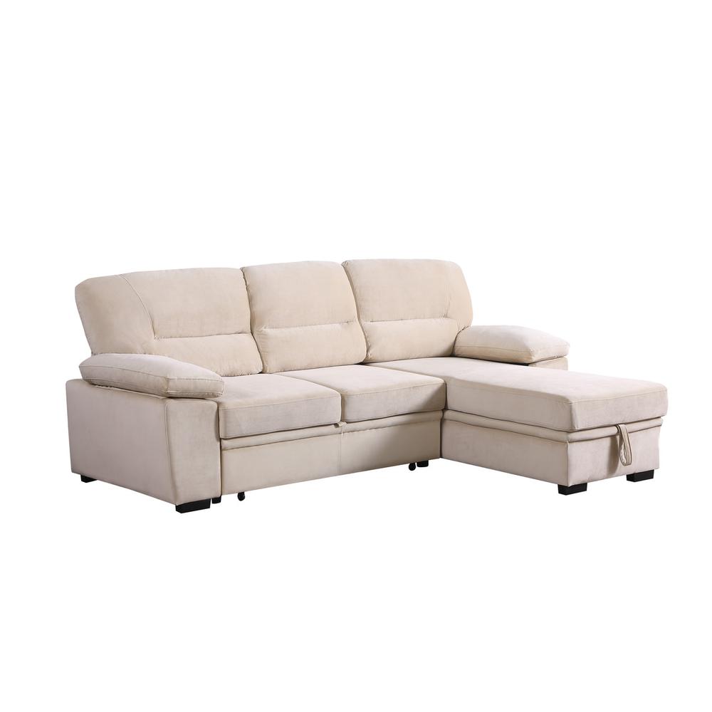 Kipling Beige Woven Fabric Reversible Sleeper Sectional Sofa Chaise. Picture 1