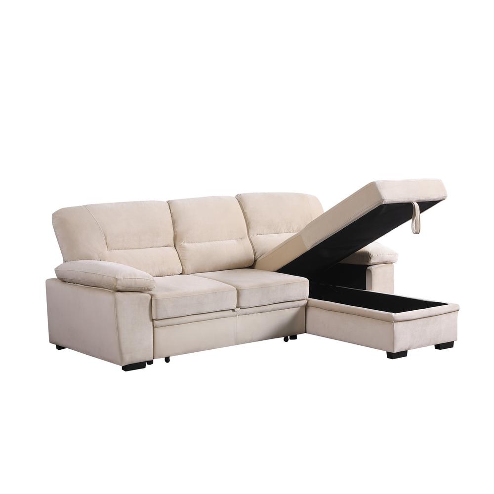 Kipling Beige Woven Fabric Reversible Sleeper Sectional Sofa Chaise. Picture 3