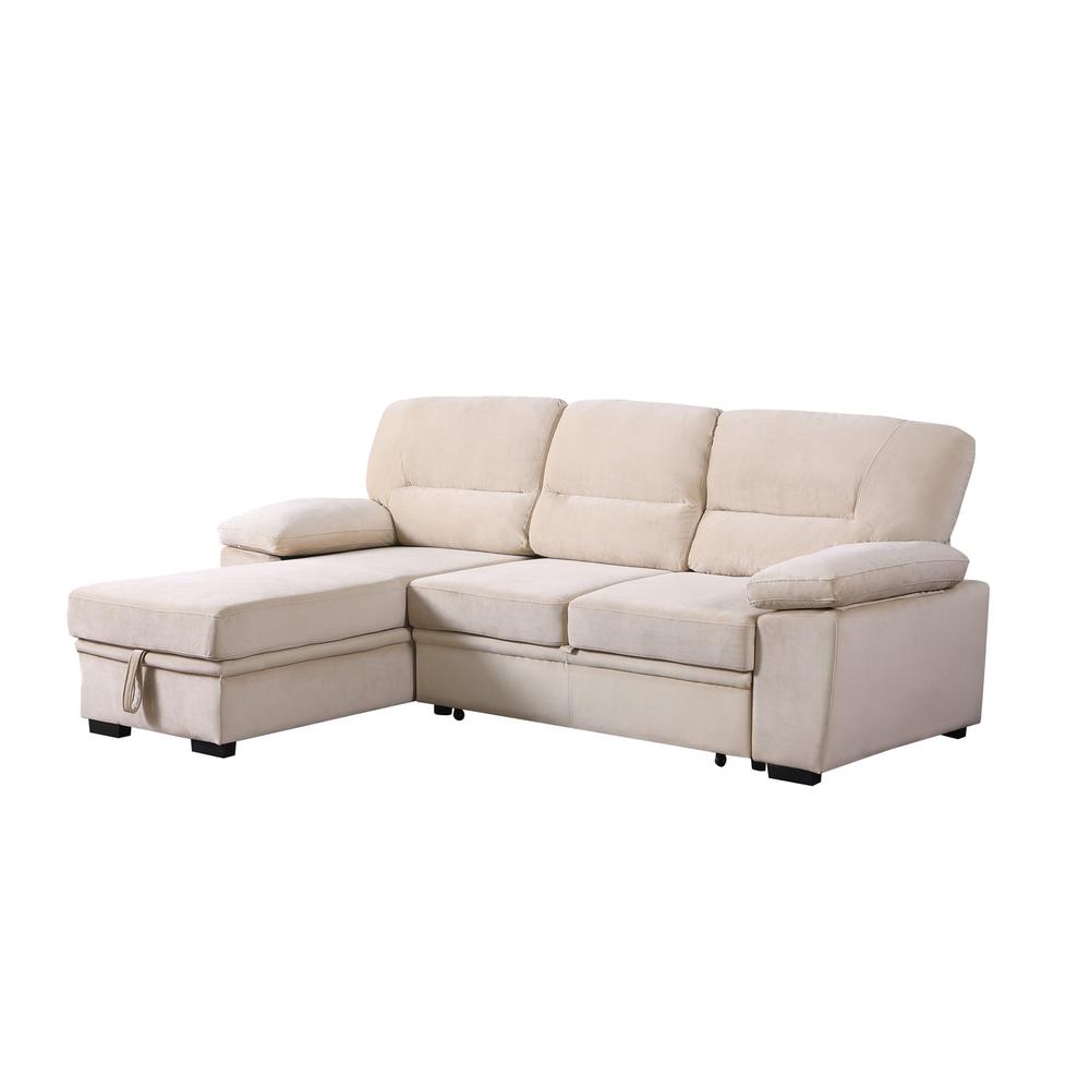 Kipling Beige Woven Fabric Reversible Sleeper Sectional Sofa Chaise. Picture 5