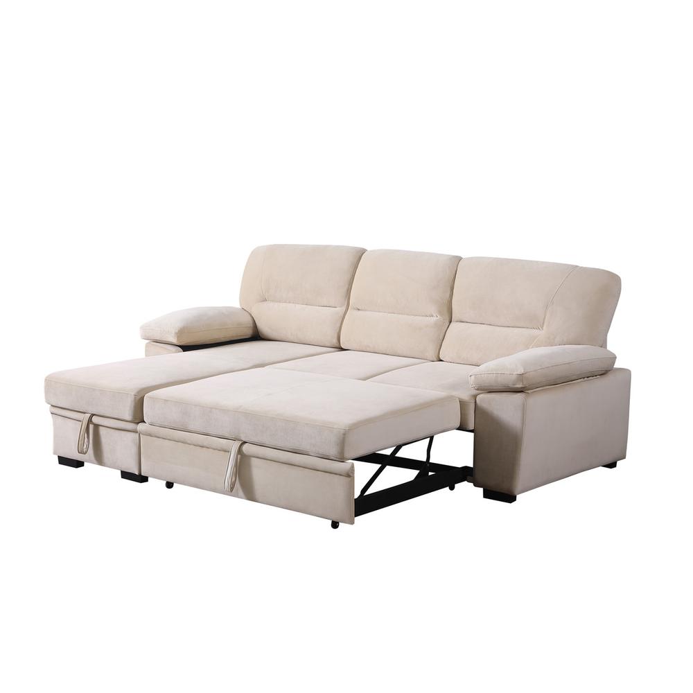 Kipling Beige Woven Fabric Reversible Sleeper Sectional Sofa Chaise. Picture 6