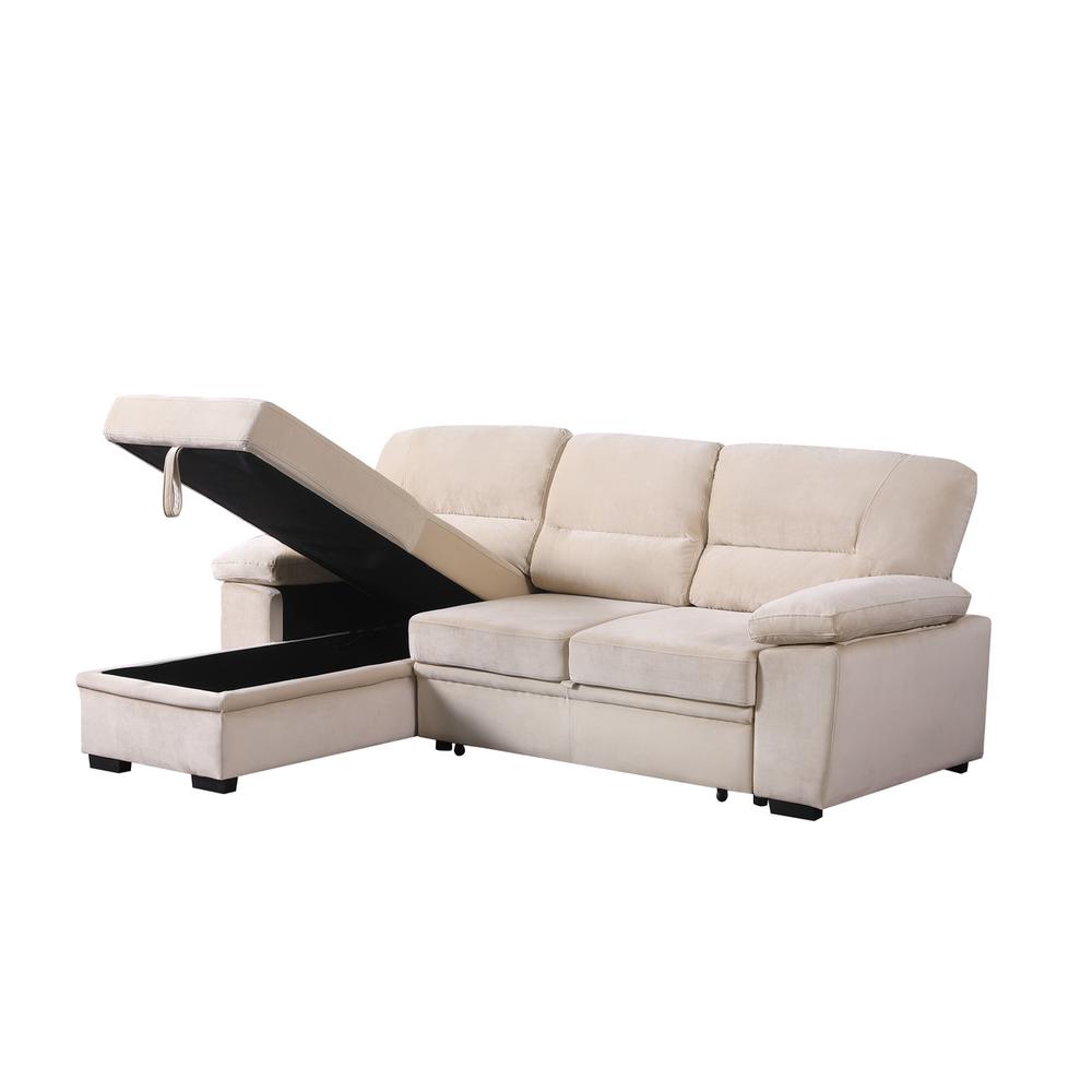 Kipling Beige Woven Fabric Reversible Sleeper Sectional Sofa Chaise. Picture 7