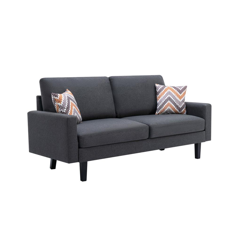 Bahamas Dark Gray Linen Sofa with 2 Throw Pillows. Picture 1