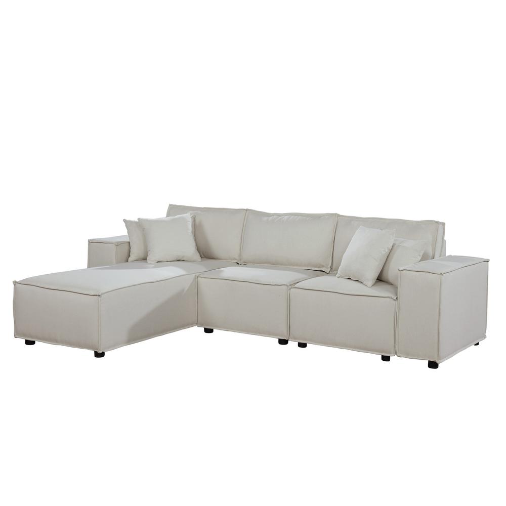 LILOLA Harvey Sofa with Reversible Chaise in Beige Linen. Picture 2