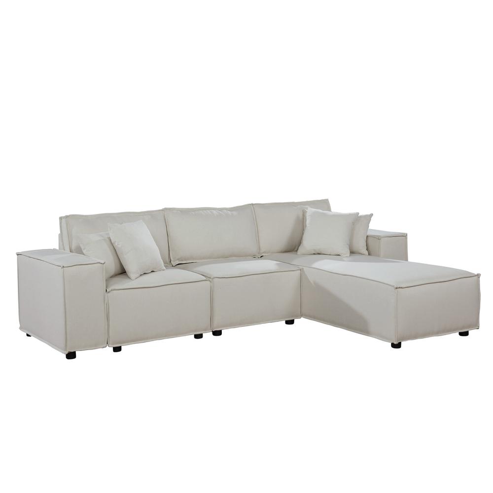 LILOLA Harvey Sofa with Reversible Chaise in Beige Linen. Picture 3
