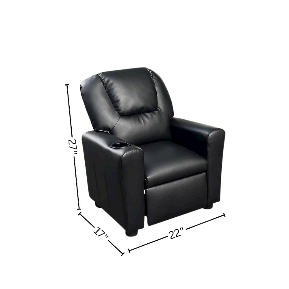 Kids Recliner Chair, Black PU Leather, Cupholder. Picture 3