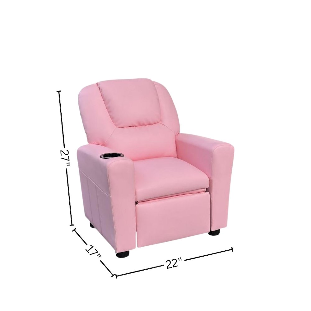 Kids Recliner Chair, Pink PU Leather, Cupholder. Picture 3