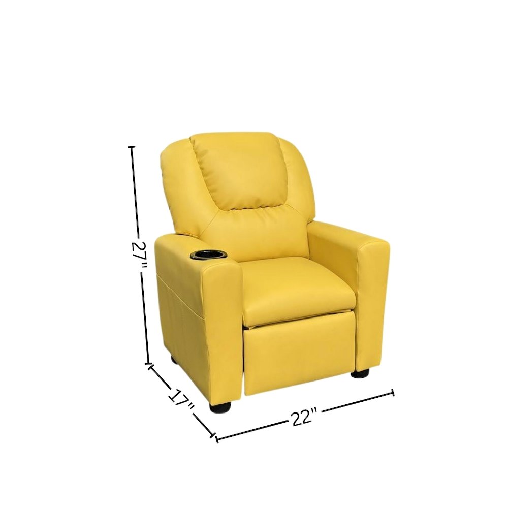 Kids Recliner Chair, Yellow PU Leather, Cupholder. Picture 3
