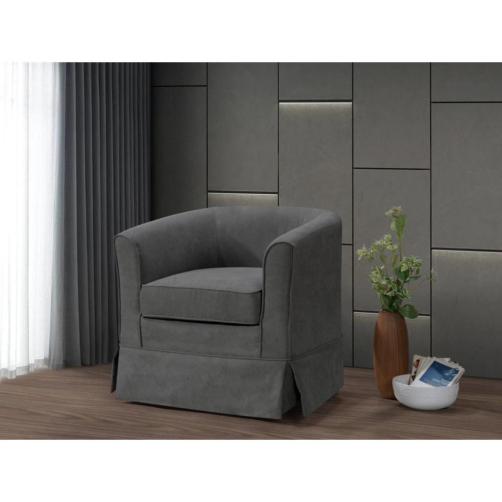 Tucker Gray Woven Fabric Swivel Barrel Chair. Picture 4