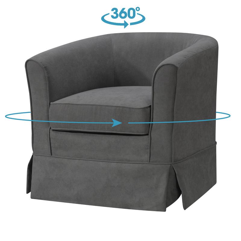 Tucker Gray Woven Fabric Swivel Barrel Chair. Picture 5