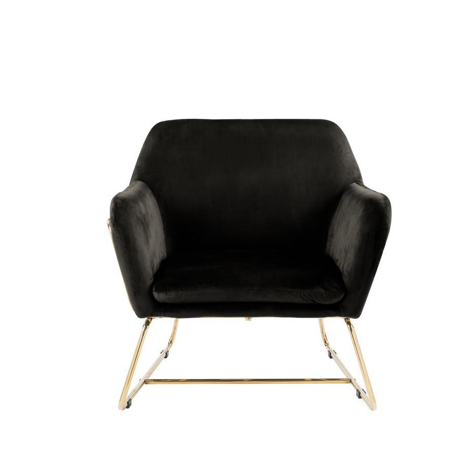 Keira Black Velvet Accent Chair with Metal Base. Picture 2