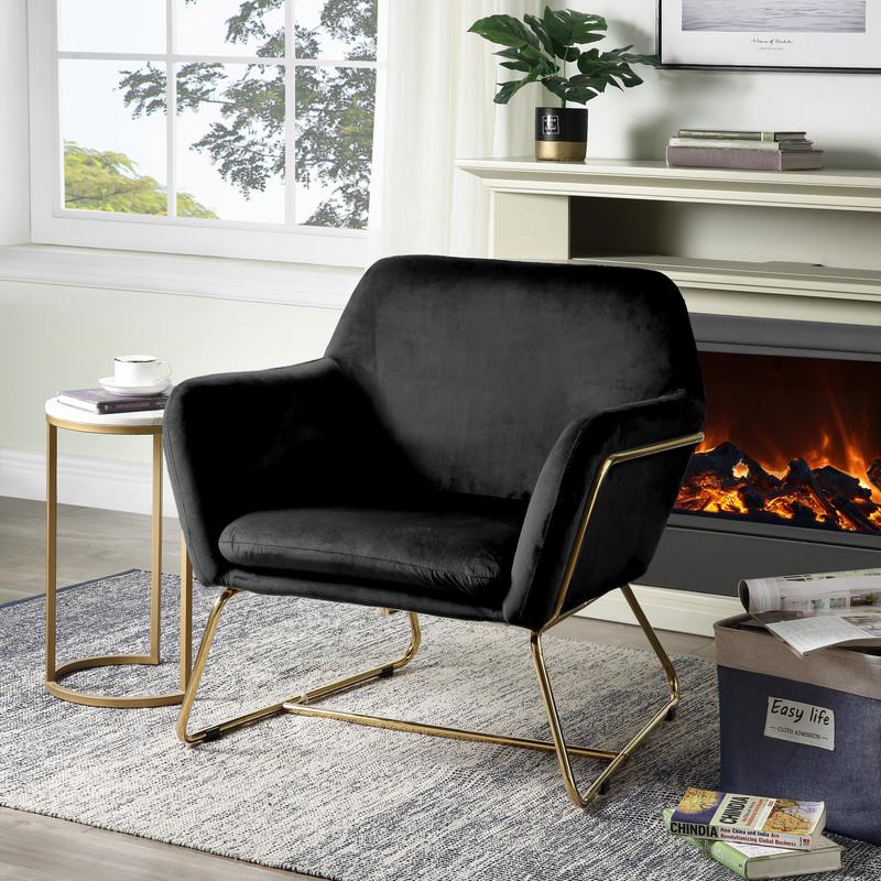 Keira Black Velvet Accent Chair with Metal Base. Picture 4