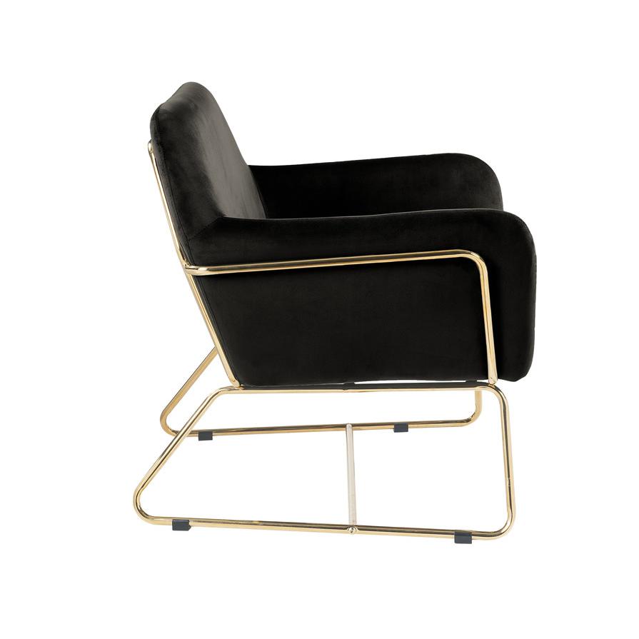 Keira Black Velvet Accent Chair with Metal Base. Picture 3