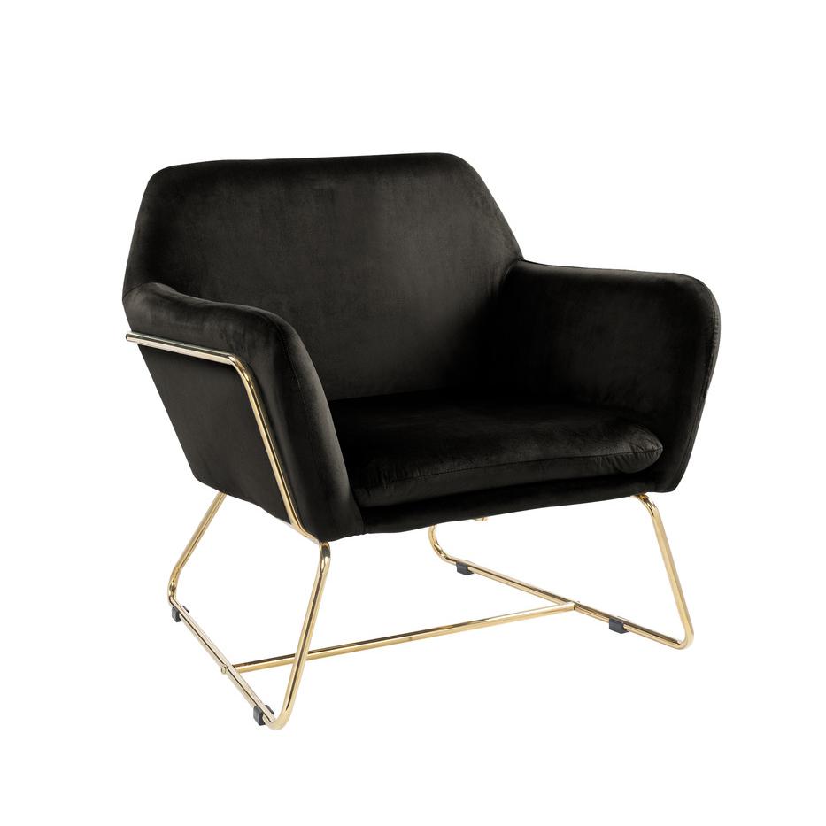 Keira Black Velvet Accent Chair with Metal Base. Picture 1