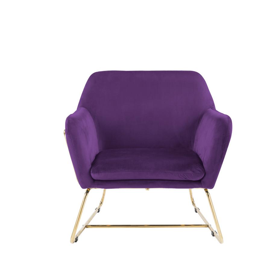 Keira Purple Velvet Accent Chair with Metal Base. Picture 2
