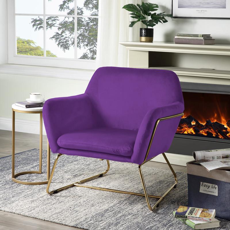 Keira Purple Velvet Accent Chair with Metal Base. Picture 4