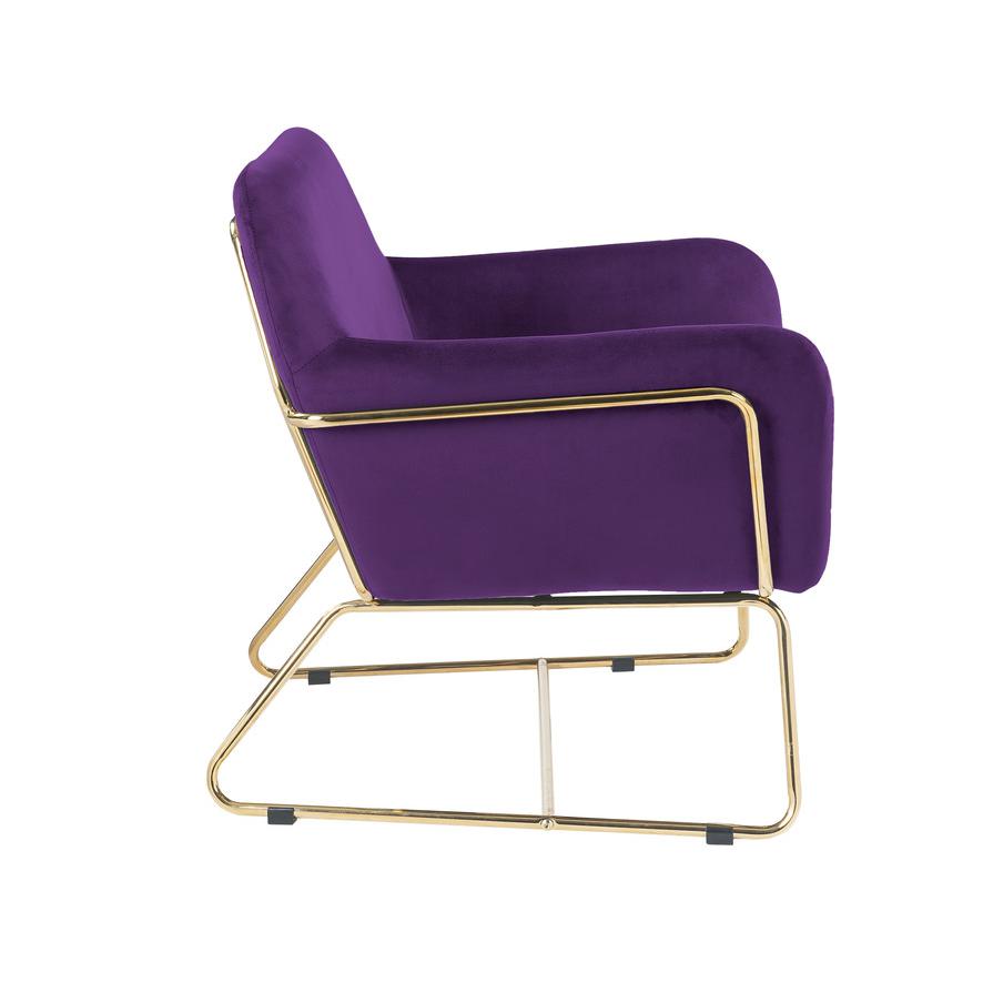 Keira Purple Velvet Accent Chair with Metal Base. Picture 3