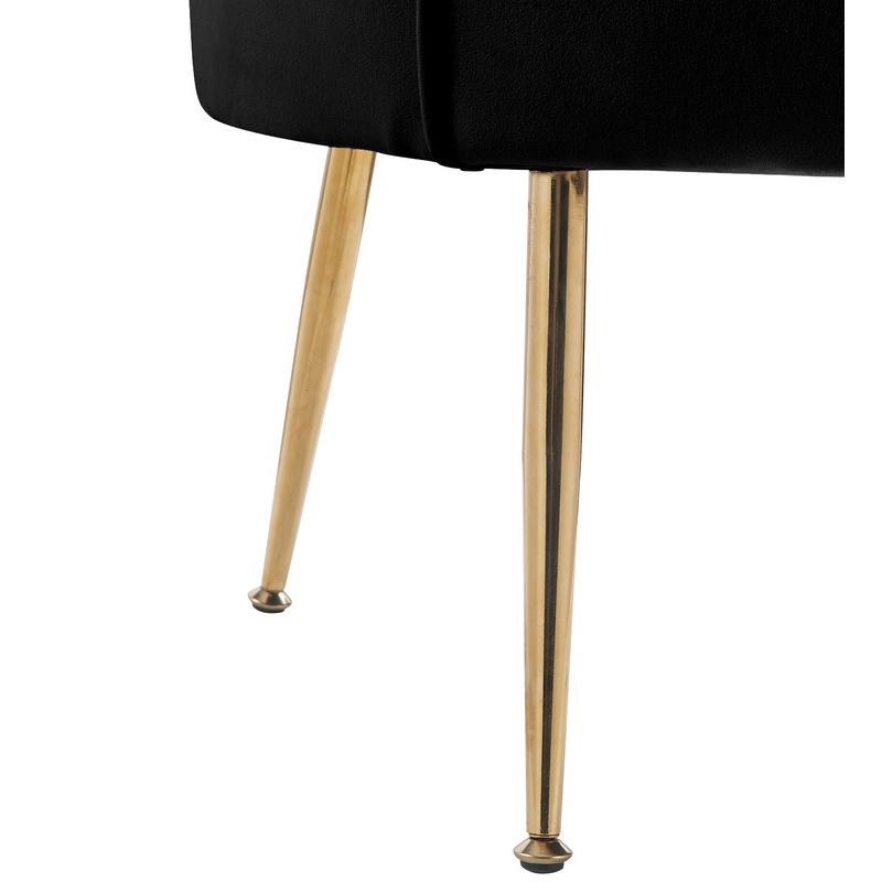 Angelina Black Velvet Scalloped Back Barrel Accent Chair with Metal Legs. Picture 5