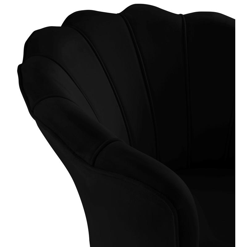 Angelina Black Velvet Scalloped Back Barrel Accent Chair with Metal Legs. Picture 6