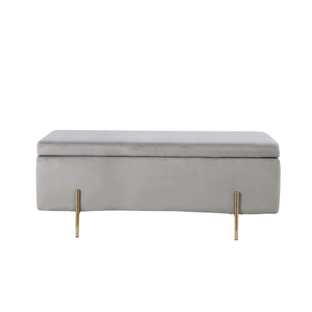 Emma Gray Velvet Storage Bench with Metal Legs. Picture 3