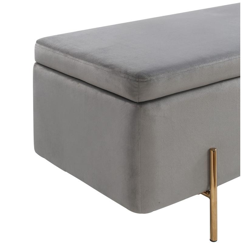 Emma Gray Velvet Storage Bench with Metal Legs. Picture 6