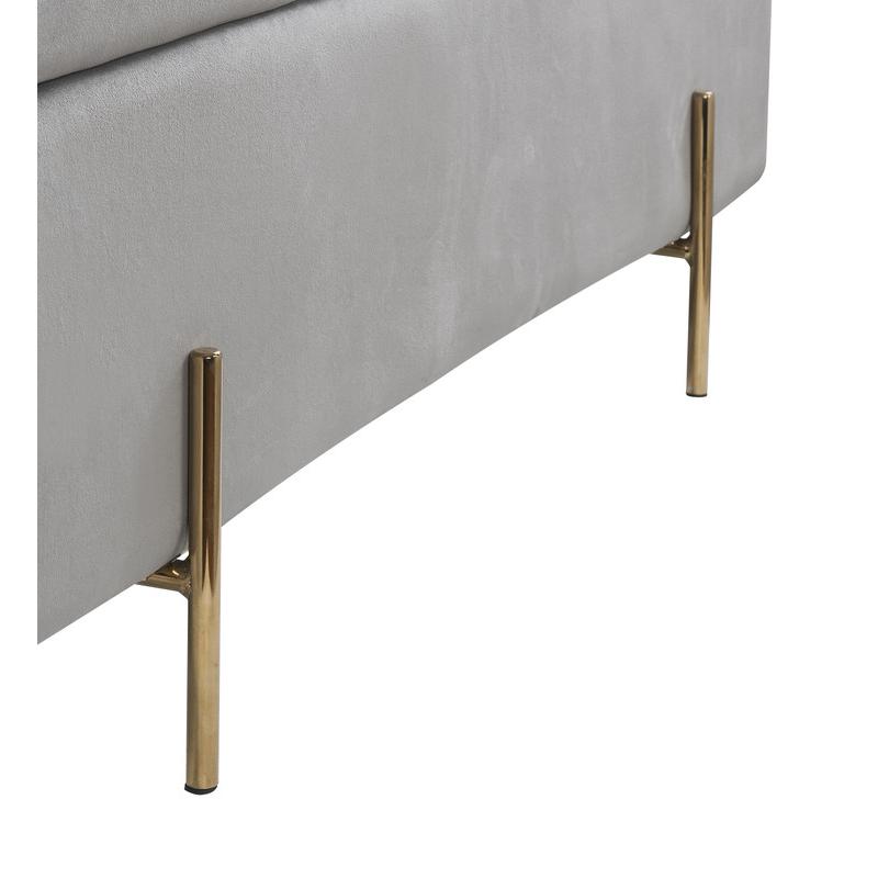Emma Gray Velvet Storage Bench with Metal Legs. Picture 7