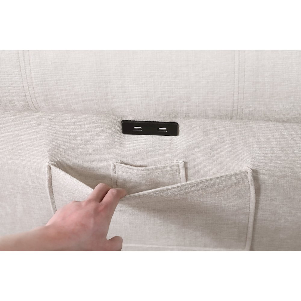 97"W Beige Chenille Reversible Sleeper Sectional Sofa Chaise with USB Charger. Picture 9