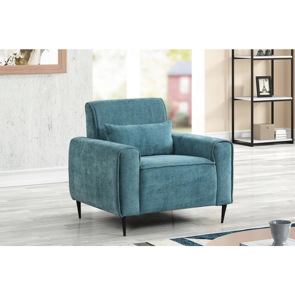 Valentina Blue Chenille Chair with Metal Legs and Throw Pillow. Picture 4