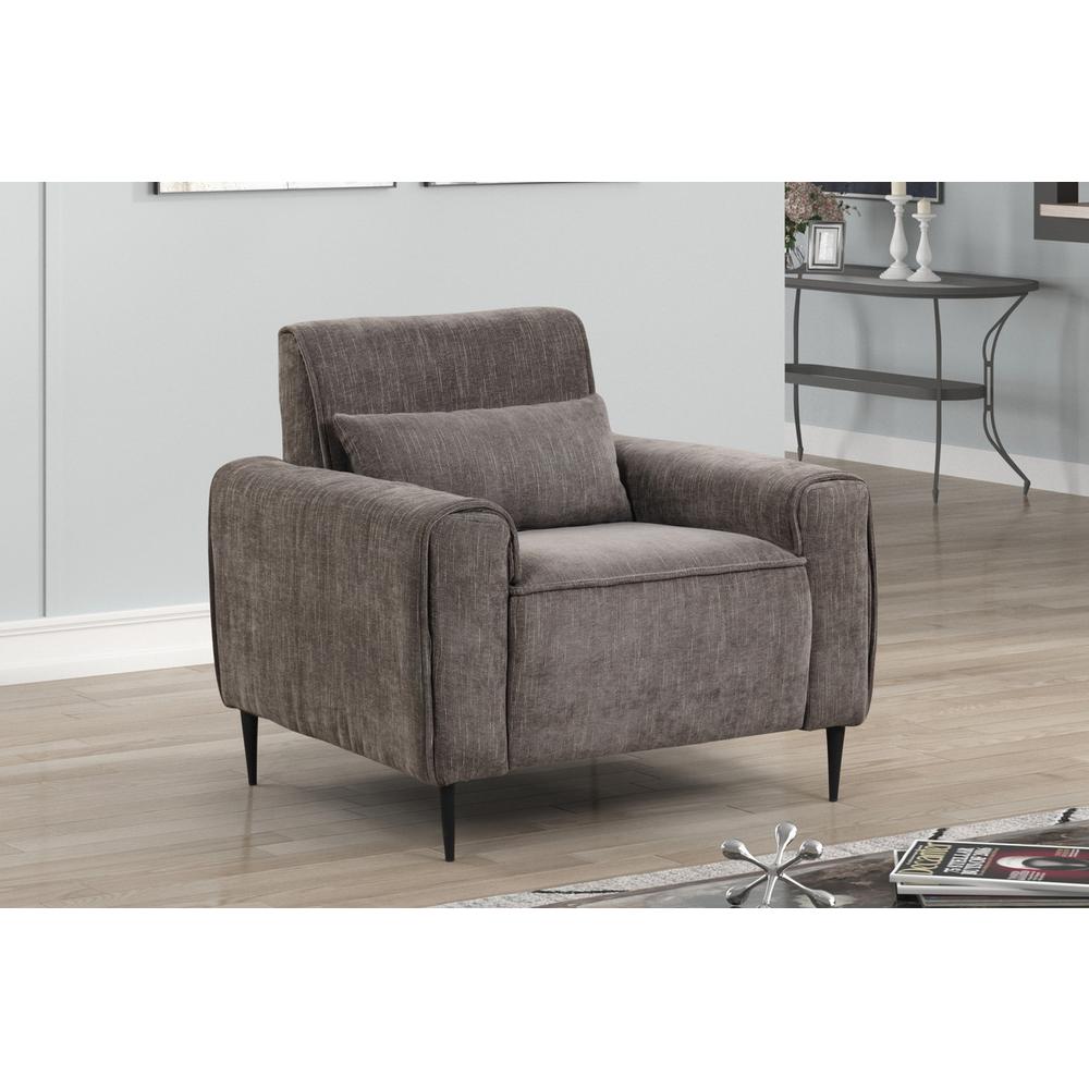 Valentina Gray Chenille Chair with Metal Legs and Throw Pillow. Picture 4