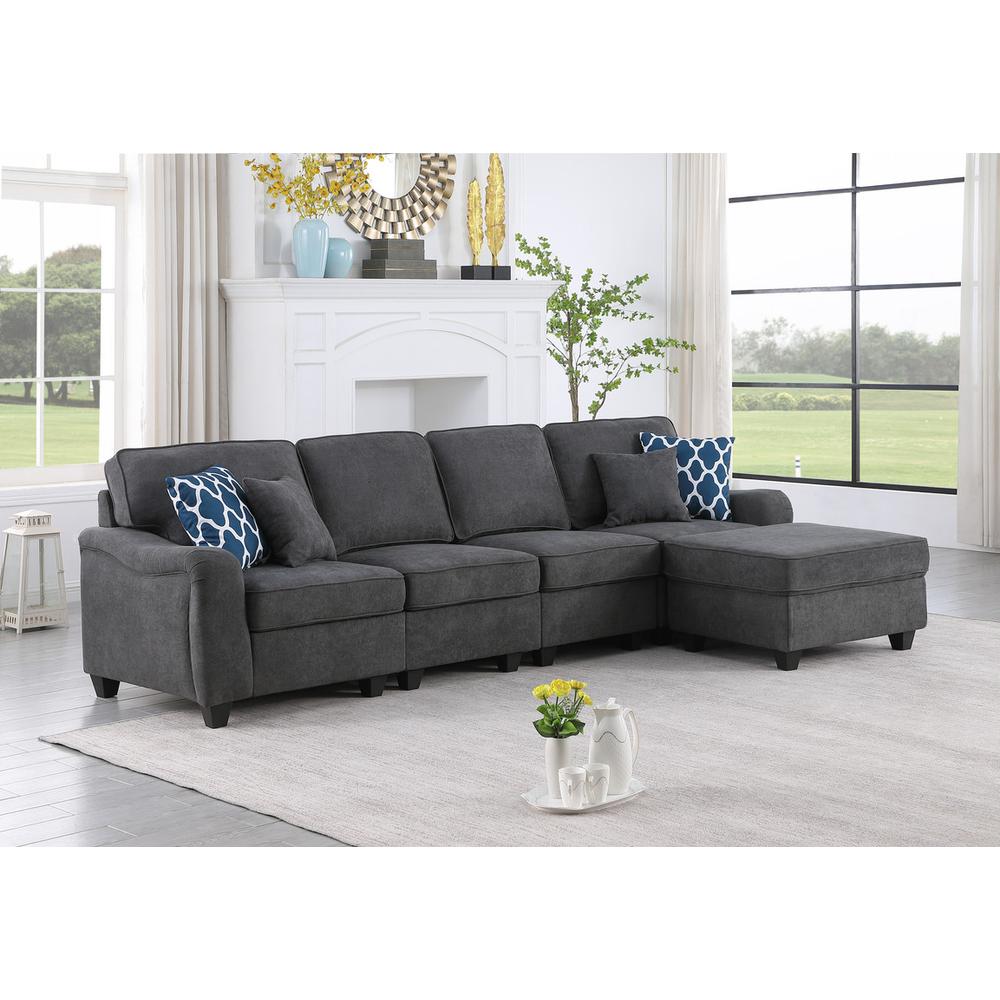 Leo Dark Gray Woven 5 Seater Sofa & Ottoman. Picture 4