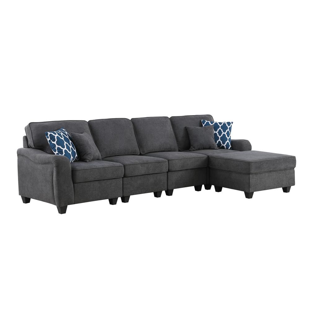 Leo Dark Gray Woven 5 Seater Sofa & Ottoman. Picture 1