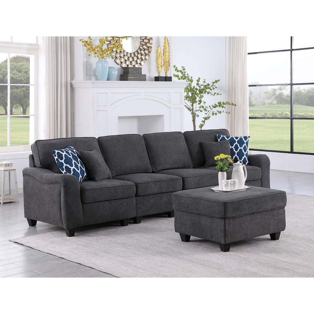 Leo Dark Gray Woven 5 Seater Sofa & Ottoman. Picture 2