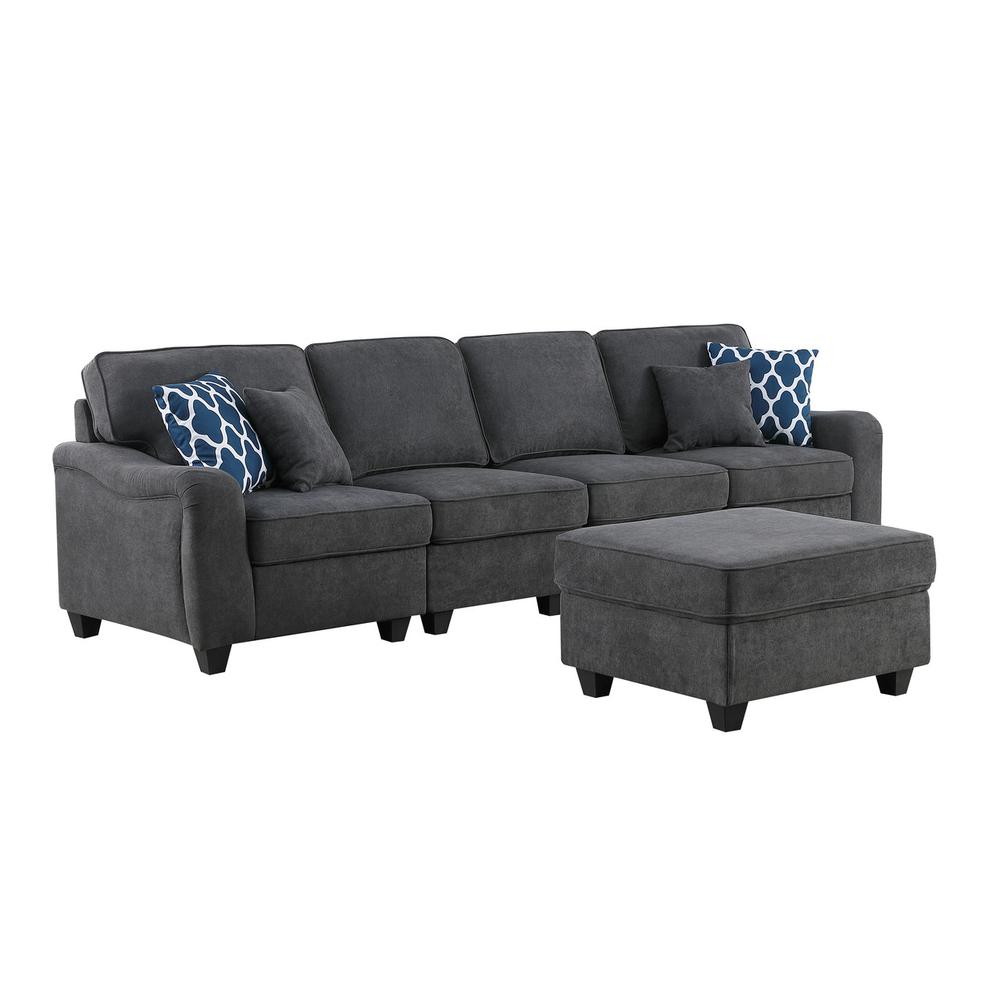 Leo Dark Gray Woven 5 Seater Sofa & Ottoman. Picture 3