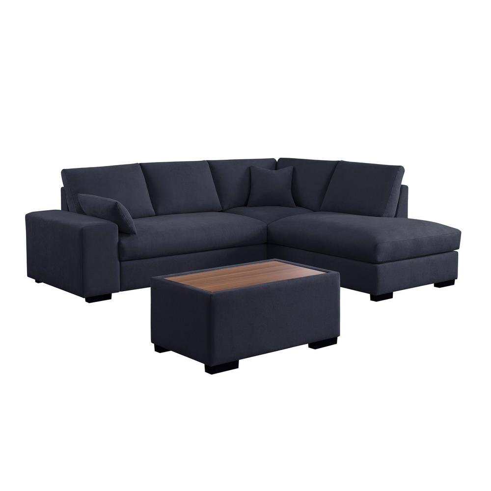 100"W Dark Gray Woven Fabric Sectional Sofa with Right Facing Chaise. Picture 1