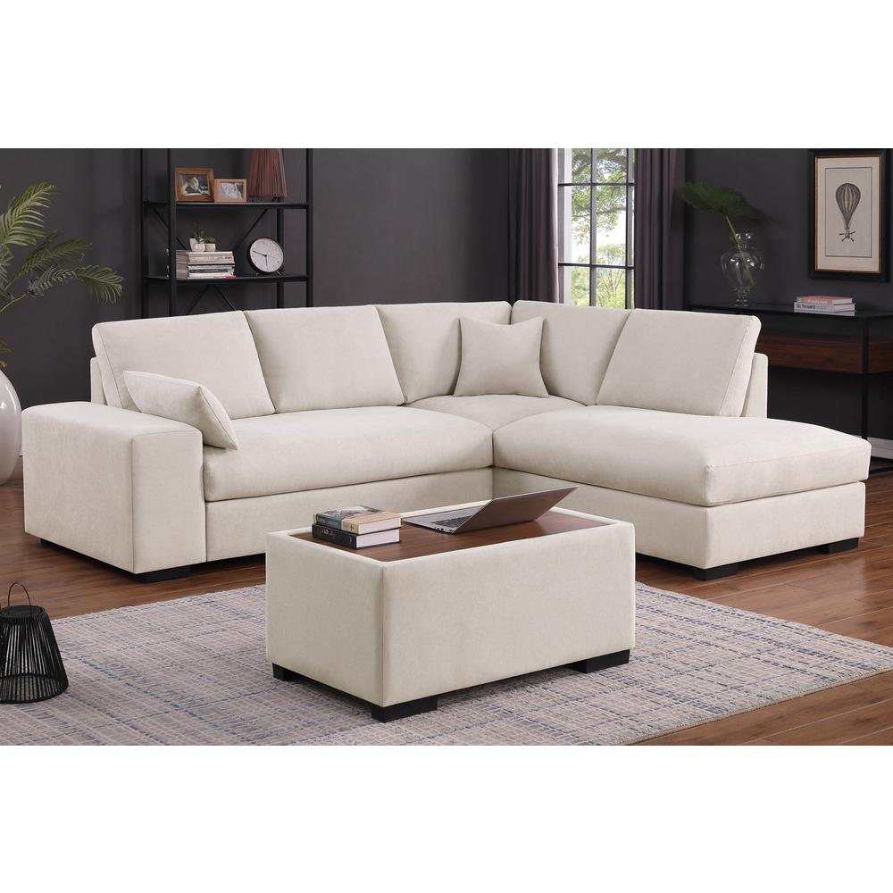 100"W Beige Woven Fabric Sectional Sofa with Right Facing Chaise. Picture 4