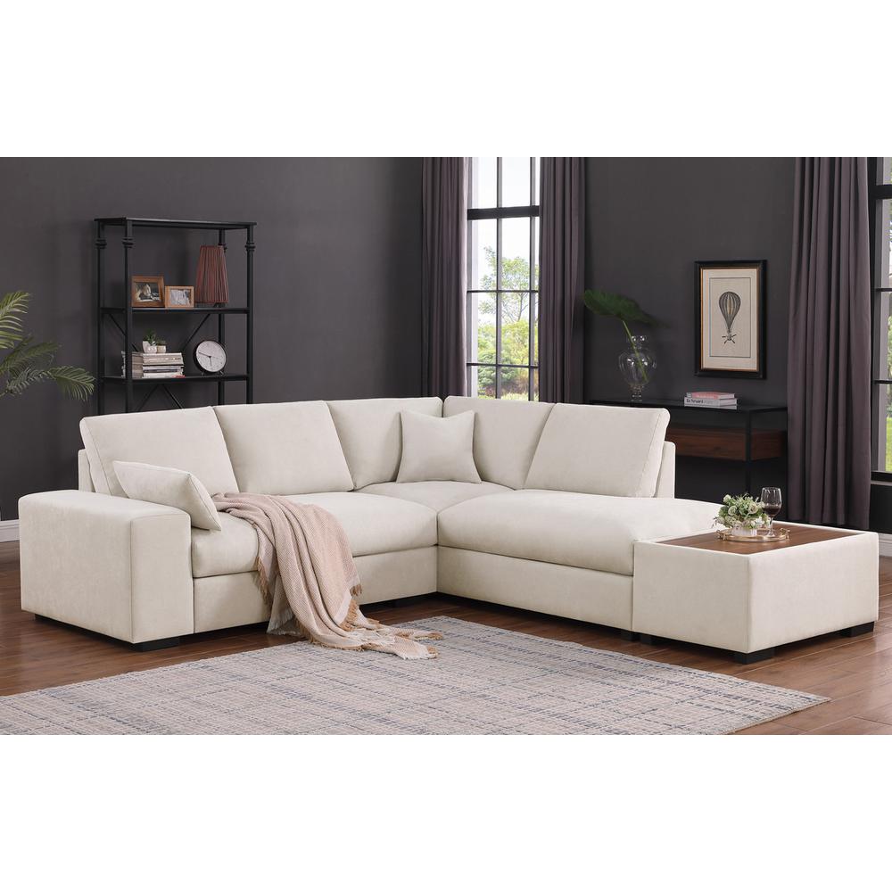 100"W Beige Woven Fabric Sectional Sofa with Right Facing Chaise. Picture 2