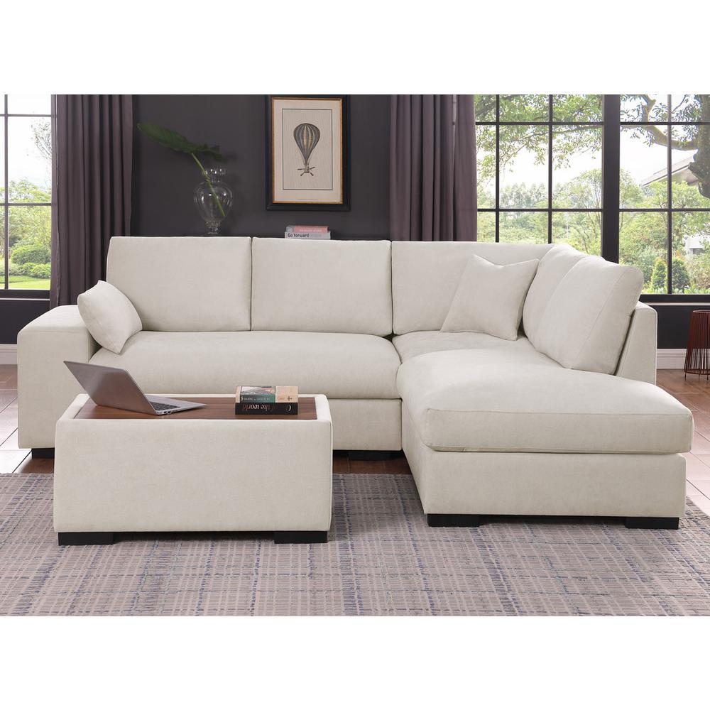 100"W Beige Woven Fabric Sectional Sofa with Right Facing Chaise. Picture 3
