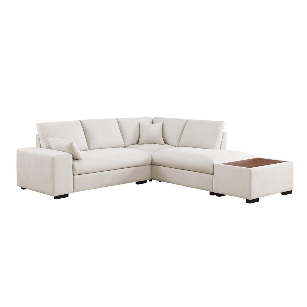 100"W Beige Woven Fabric Sectional Sofa with Right Facing Chaise. Picture 5