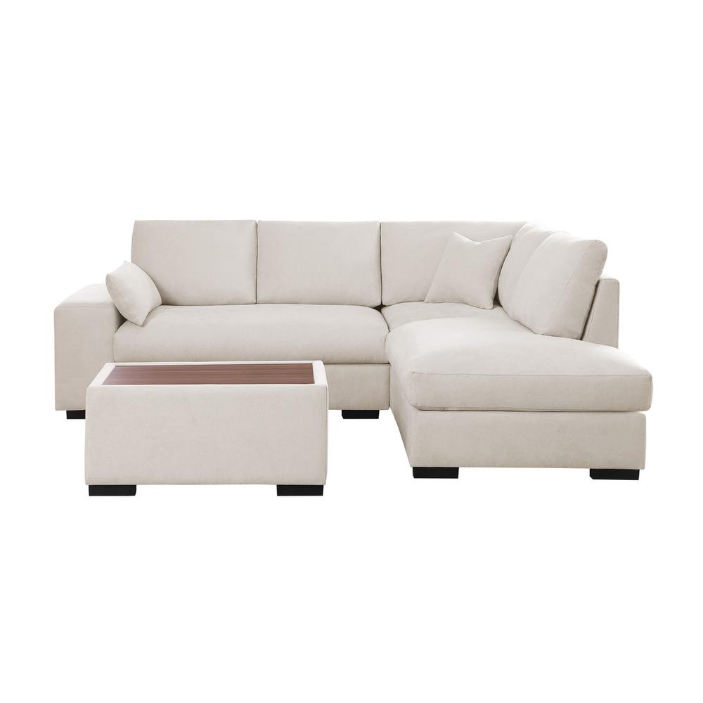 100"W Beige Woven Fabric Sectional Sofa with Right Facing Chaise. Picture 6