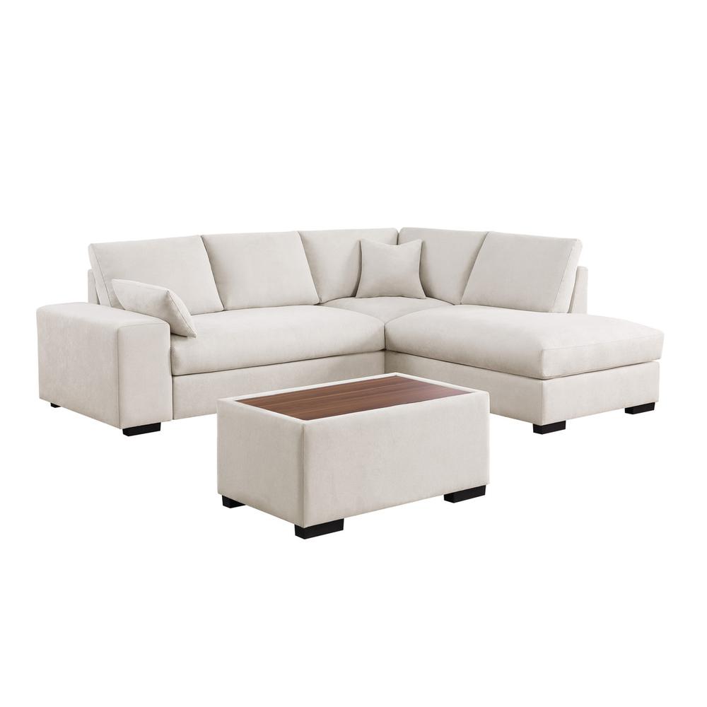 100"W Beige Woven Fabric Sectional Sofa with Right Facing Chaise. Picture 1