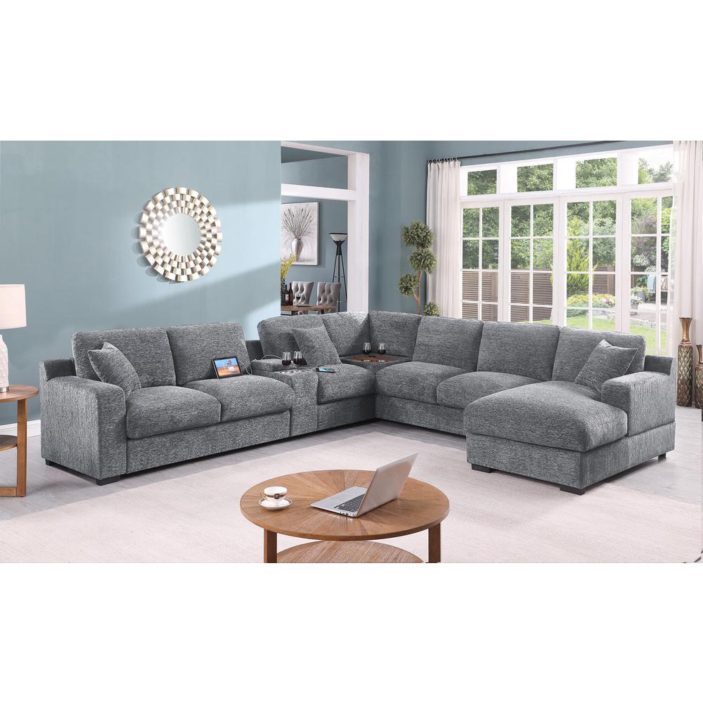 Fabric Corner Sectional Sofa with Right-Facing Chaise, Cupholders. Picture 4