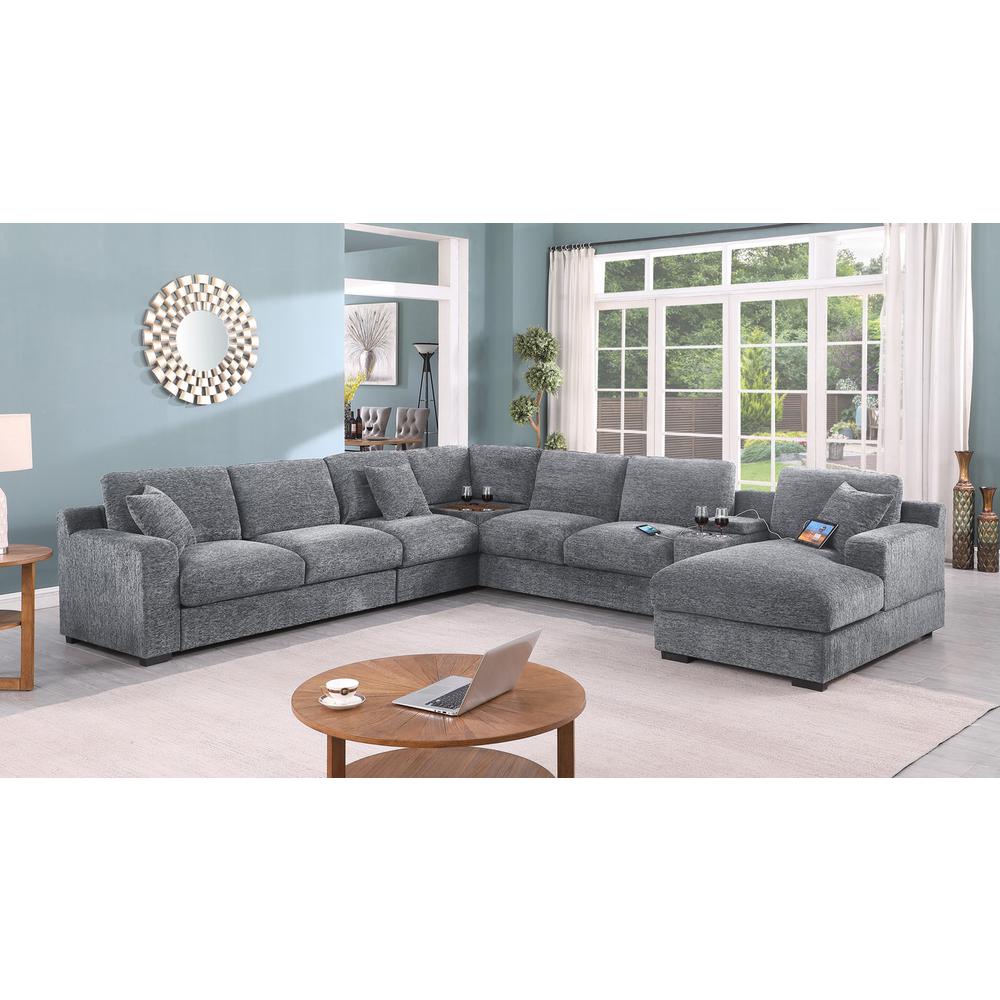 Fabric Corner Sectional Sofa with Right-Facing Chaise, Cupholders. Picture 2