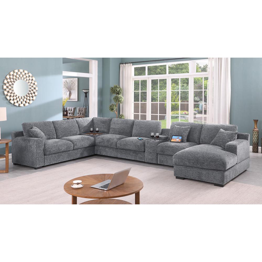 Fabric Corner Sectional Sofa with Right-Facing Chaise, Cupholders. Picture 3