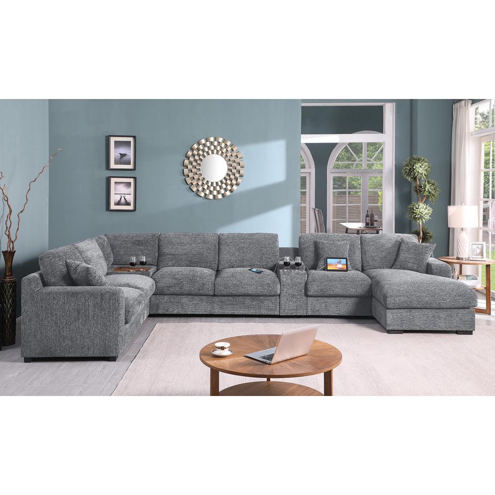 Fabric Corner Sectional Sofa with Right-Facing Chaise, Cupholders. Picture 5