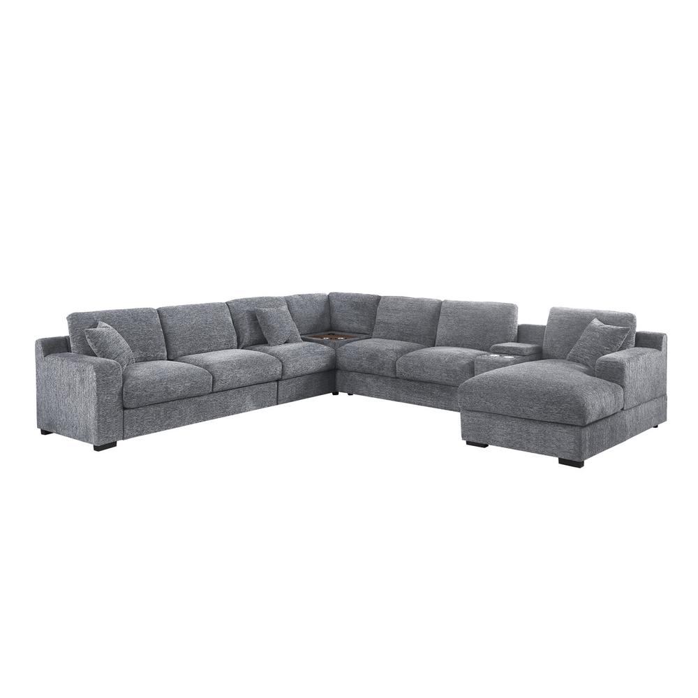 Fabric Corner Sectional Sofa with Right-Facing Chaise, Cupholders. Picture 6