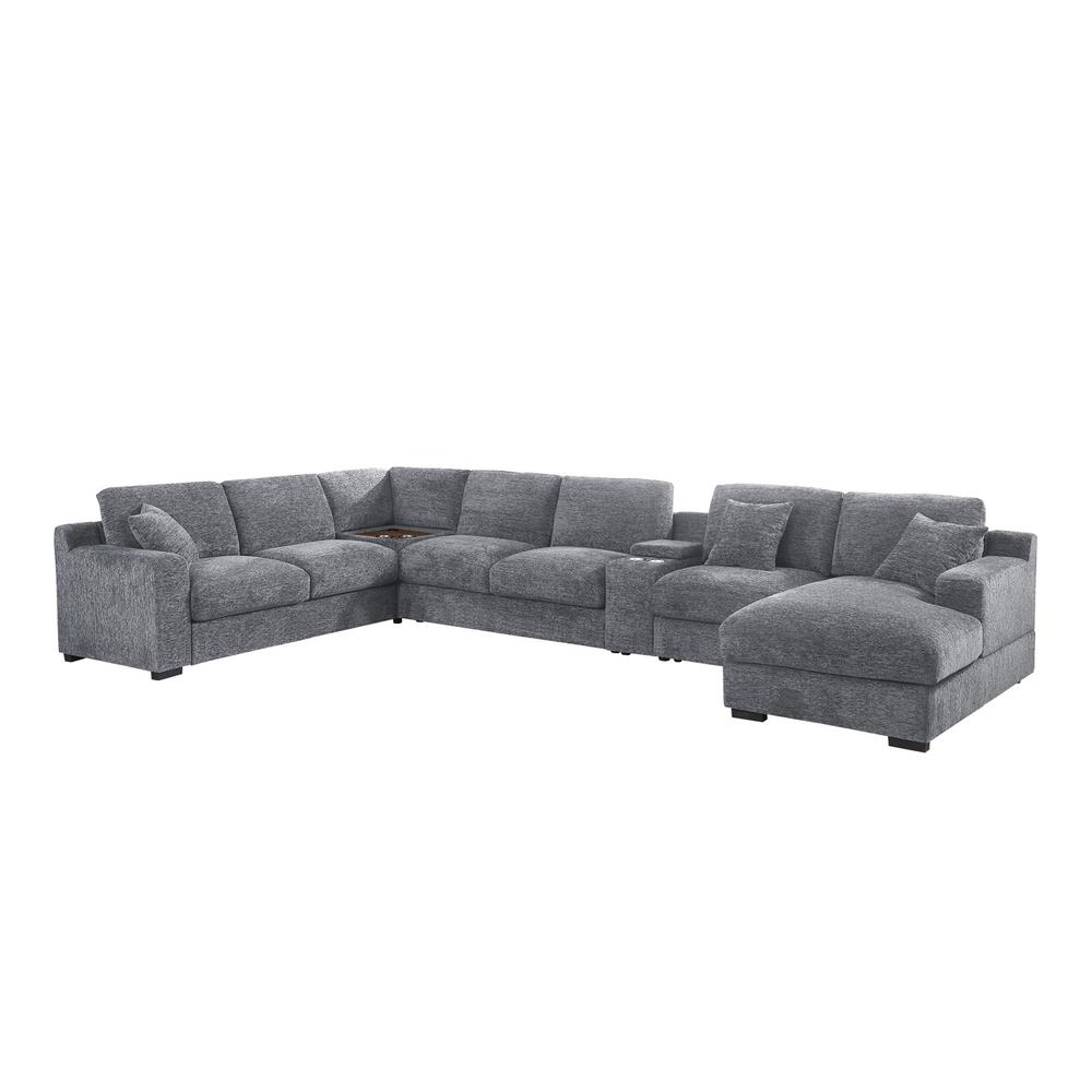 Fabric Corner Sectional Sofa with Right-Facing Chaise, Cupholders. Picture 7